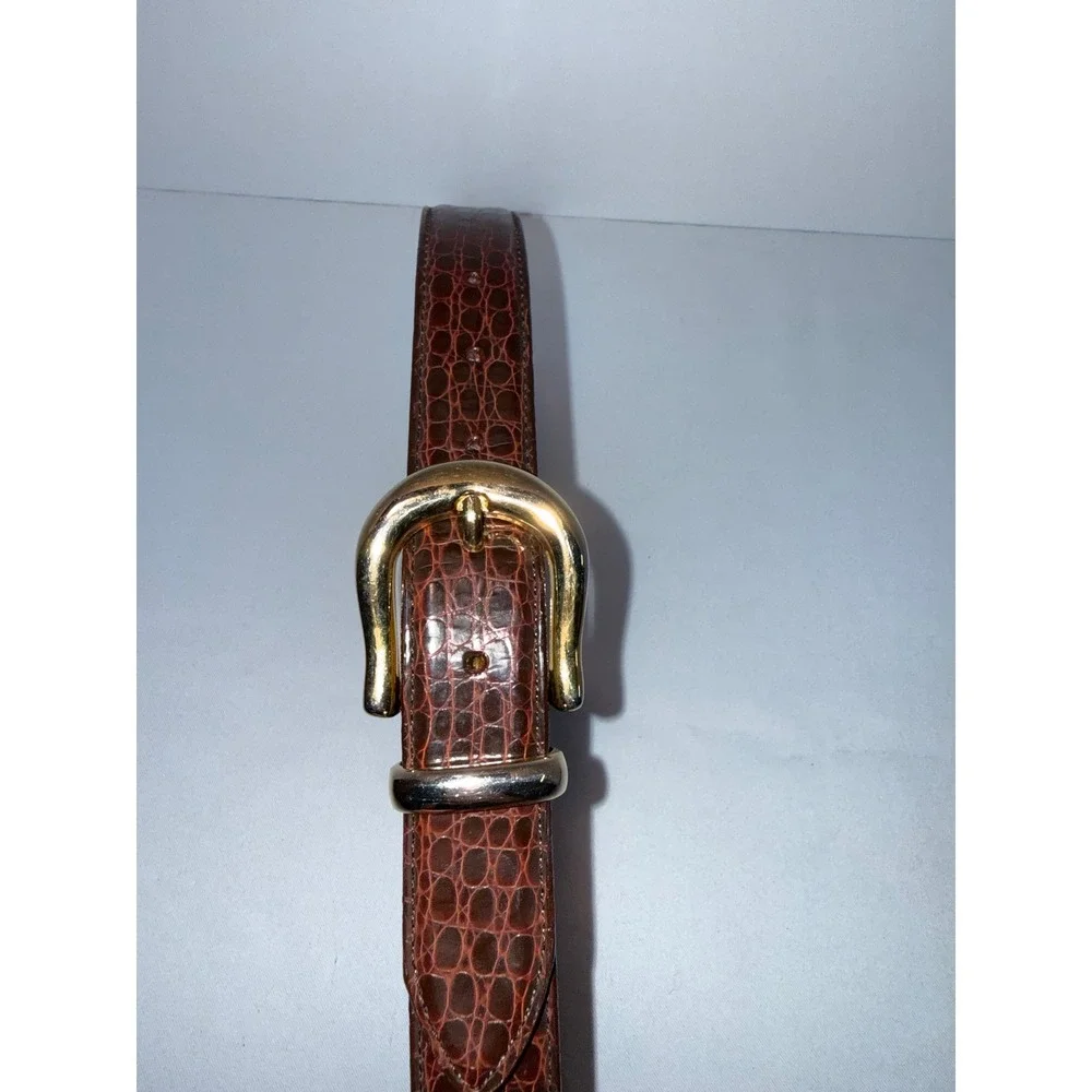 Capezio Womens Burgundy Croc Embossed Leather Belt Gold Buckle Size Small